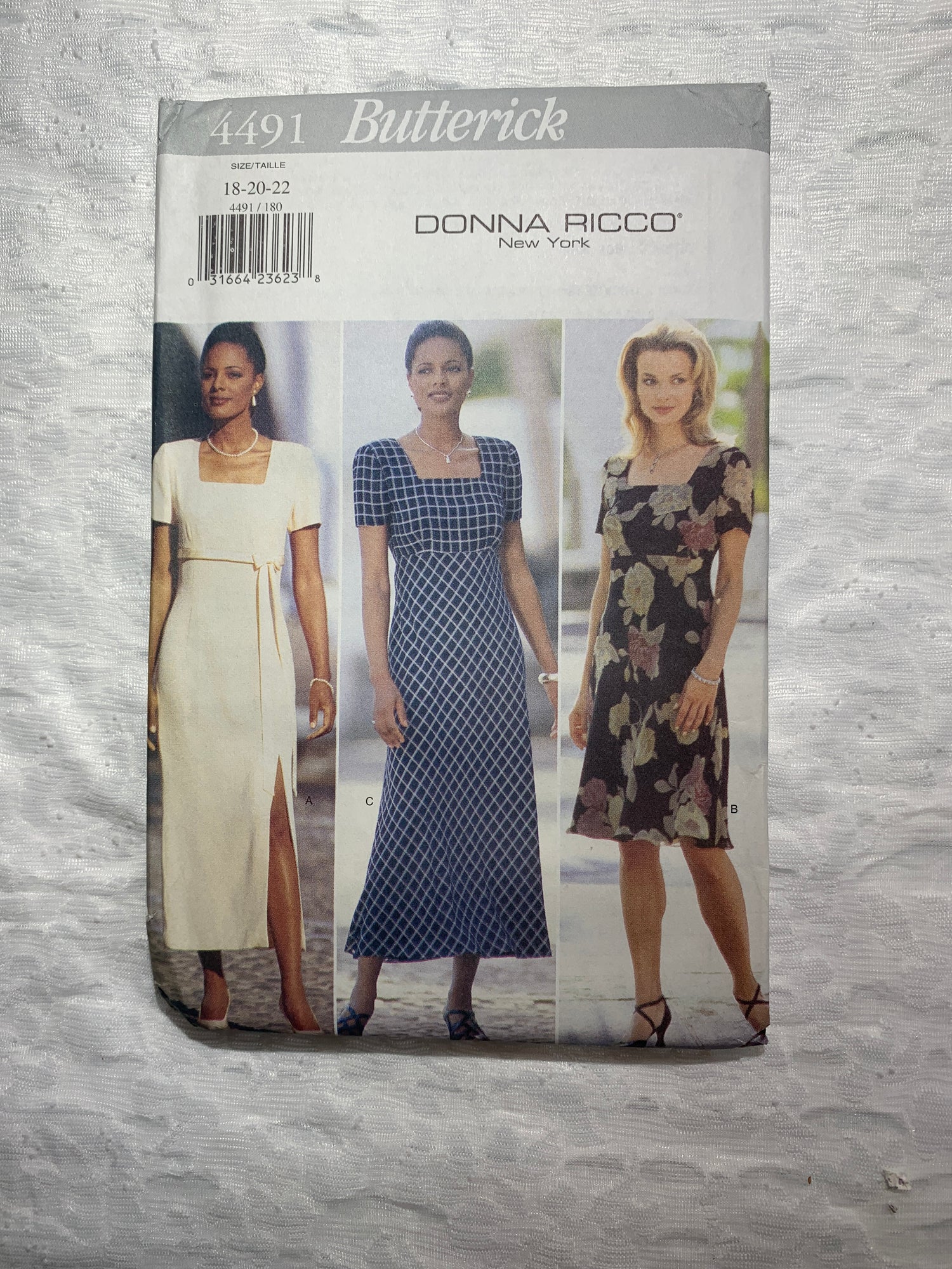 Butterick Sewing Pattern 4491 Donna Ricco Misses' Dress, Two Lengths, Shoulder Pads, Back Zipper, Size 18-22,  Uncut, Vintage 1996