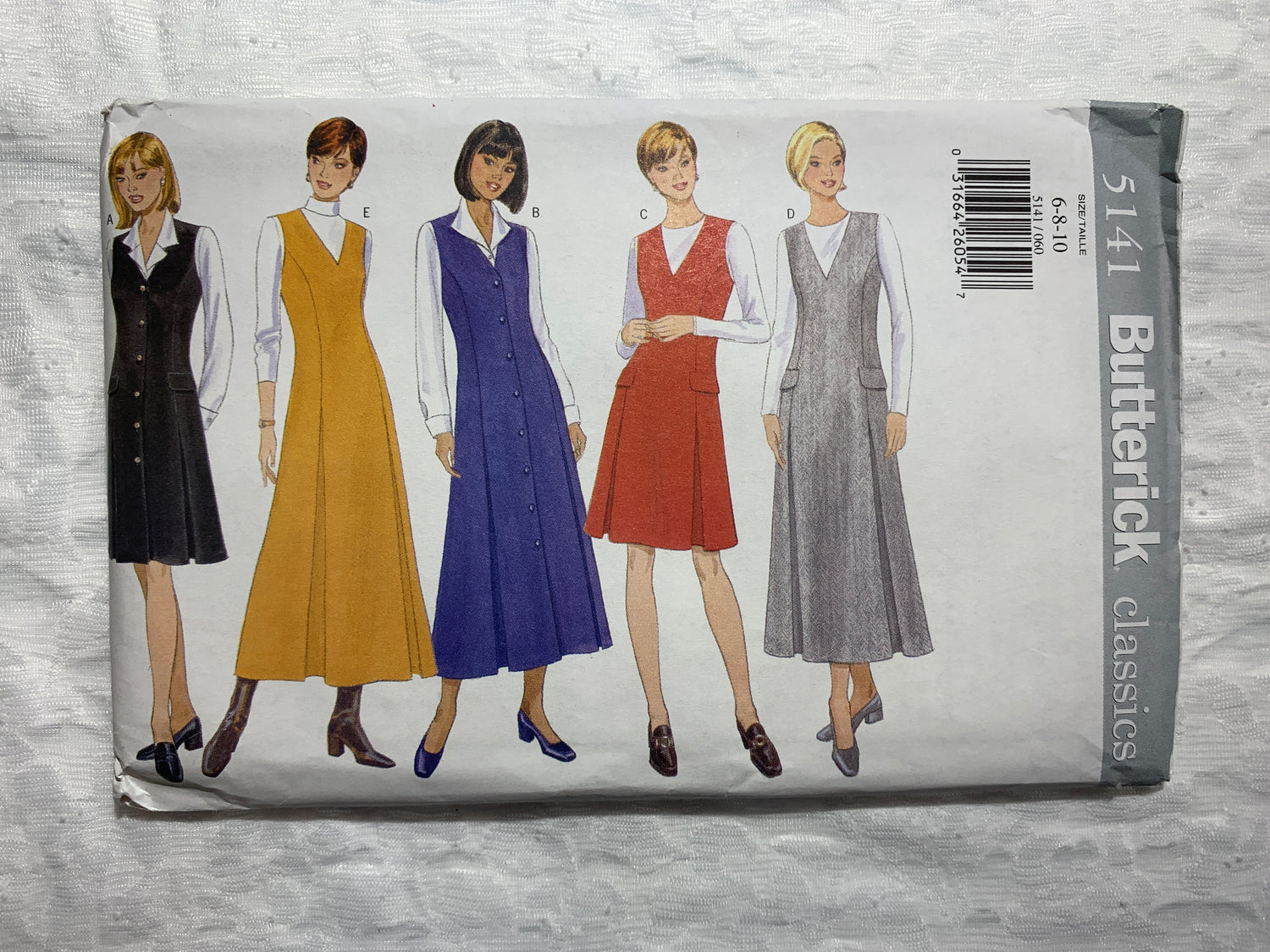 Butterick Sewing Pattern 4932 Misses'/Misses' Dress, Jumper, Loose-Fitting, Sleeveless, Button Front, Two Lengths, Princess Seams, Size 6-10, Uncut, Vintage 1997