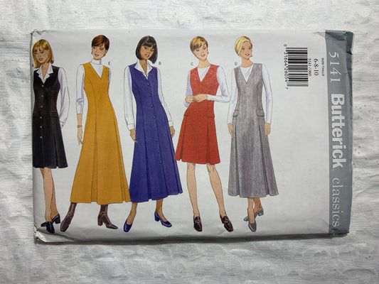 Butterick Sewing Pattern 4932 Misses'/Misses' Dress, Jumper, Loose-Fitting, Sleeveless, Button Front, Two Lengths, Princess Seams, Size 6-10, Uncut, Vintage 1997