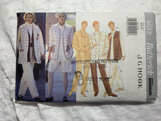 Butterick Sewing Pattern 3632 Misses'/Misses' Petite Top, Jacket, Pants, Shorts, Loose-Fitting, Pockets, Size 6-10, Uncut, Vintage 1994
