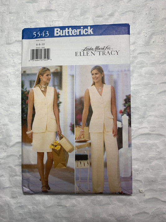Butterick Linda Allard/Ellen Tracy Sewing Pattern 5543 Misses'/Misses' Petite Top, Skirt, Pants Size 6-10, Uncut, Vintage 1998