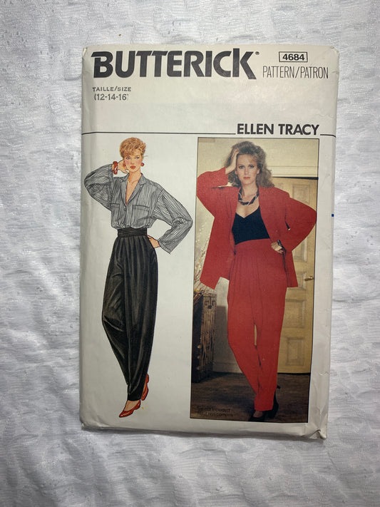 Butterick Linda Allard/Ellen Tracy Sewing Pattern 4684 Misses' Jacket, Pants, Loose-Fitting, Size 12-16, Uncut, Vintage 1991