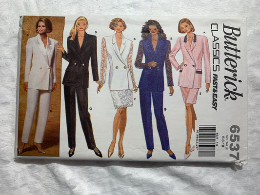 Butterick Sewing Pattern 6537 Misses'/Misses' Jacket, Skirts, Zipper, Pants, Loose-Fitting Long Sleeves, Size 6-10, Uncut, Vintage 1992