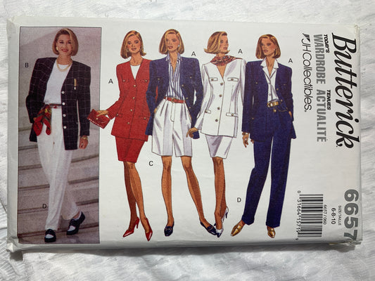 Butterick Sewing Pattern 6657 Misses' Jacket, Skirt, Shorts, Pants, Loose-Fitting Long Sleeves, Size 6-10, Uncut, Vintage 1993