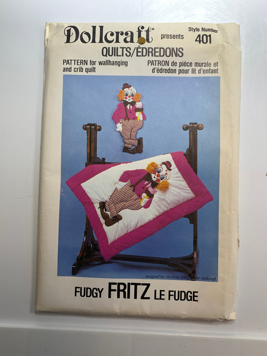 Dollcraft Sewing Pattern 401, Wallhanging, Crib Quilt, Clown, Fudy Fritz, Uncut, Vintage 1985