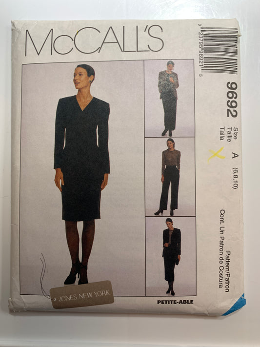 McCall's Sewing Pattern 9692 Misses' Lined Jacket, Top, Long Sleeves, Skirt, Pants, Two Lengths, Zipper Back, Shoulder Pads, Size 6-10, Uncut, Vintage 1998