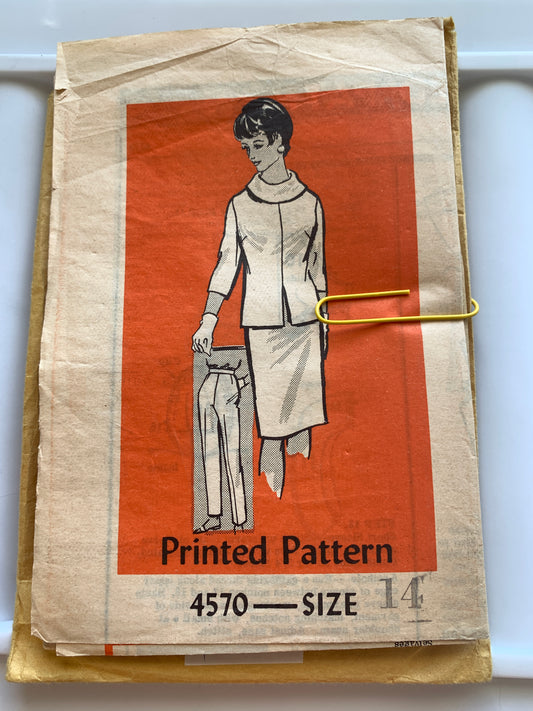 Anne Adams Sewing Pattern 4570 Misses' Skirt, Top, Pants, Zipper Back, Size 14, Uncut, Vintage 1967
