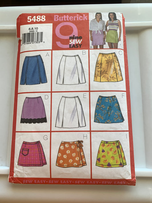 Butterick Sewing Pattern 5488 Misses'/Misses' Petite Skirt, Skort, A-Line, Zipper Back,9 Variations, Size 8-10, Cut, 2001