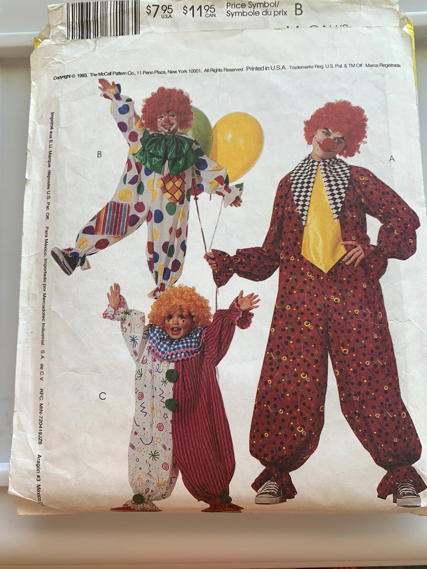 McCall's Sewing Pattern 6719 Adult Costumes, Halloween, Clown, Jester Size 34-36, Cut, Vintage 1993