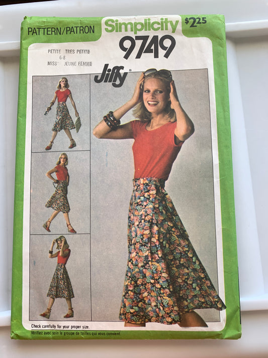 Simplicity Jiffy Sewing Pattern 9749 Misses' Skirt, Front Wrap, Size 6-8, Cut, Vintage 1980