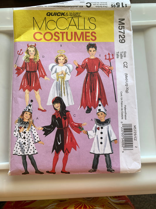 McCall's Sewing Pattern M5729 Boys'/Girls' Costumes, Halloween, Devil, Angel, Clown, Jester, Size 3-8, Cut, 2008