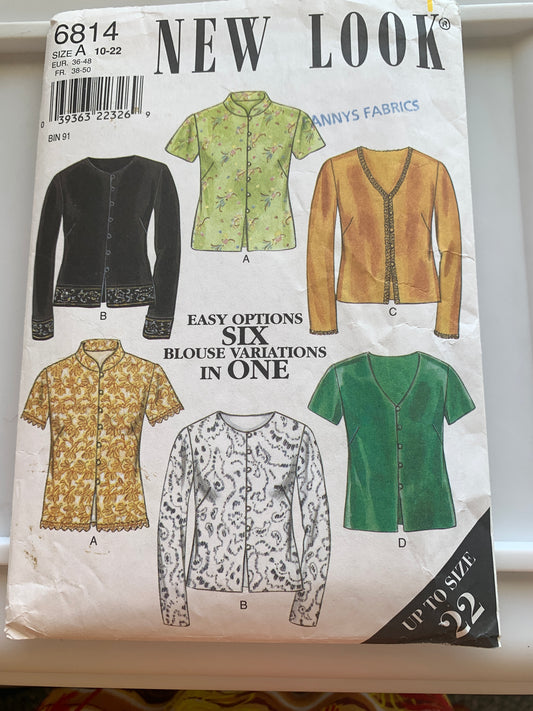 Simplicity New Look Sewing Pattern 6814 Misses' Tops, Long/Short Sleeves, Sleeveless, 4 Variations, Size 10-16, Cut, 2009
