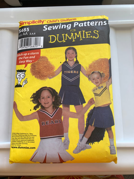 Simplicity Sewing Pattern 5485 Dummies Girls' Cheerleading Uniform, 3 Variations, Size 2, Uncut 2001