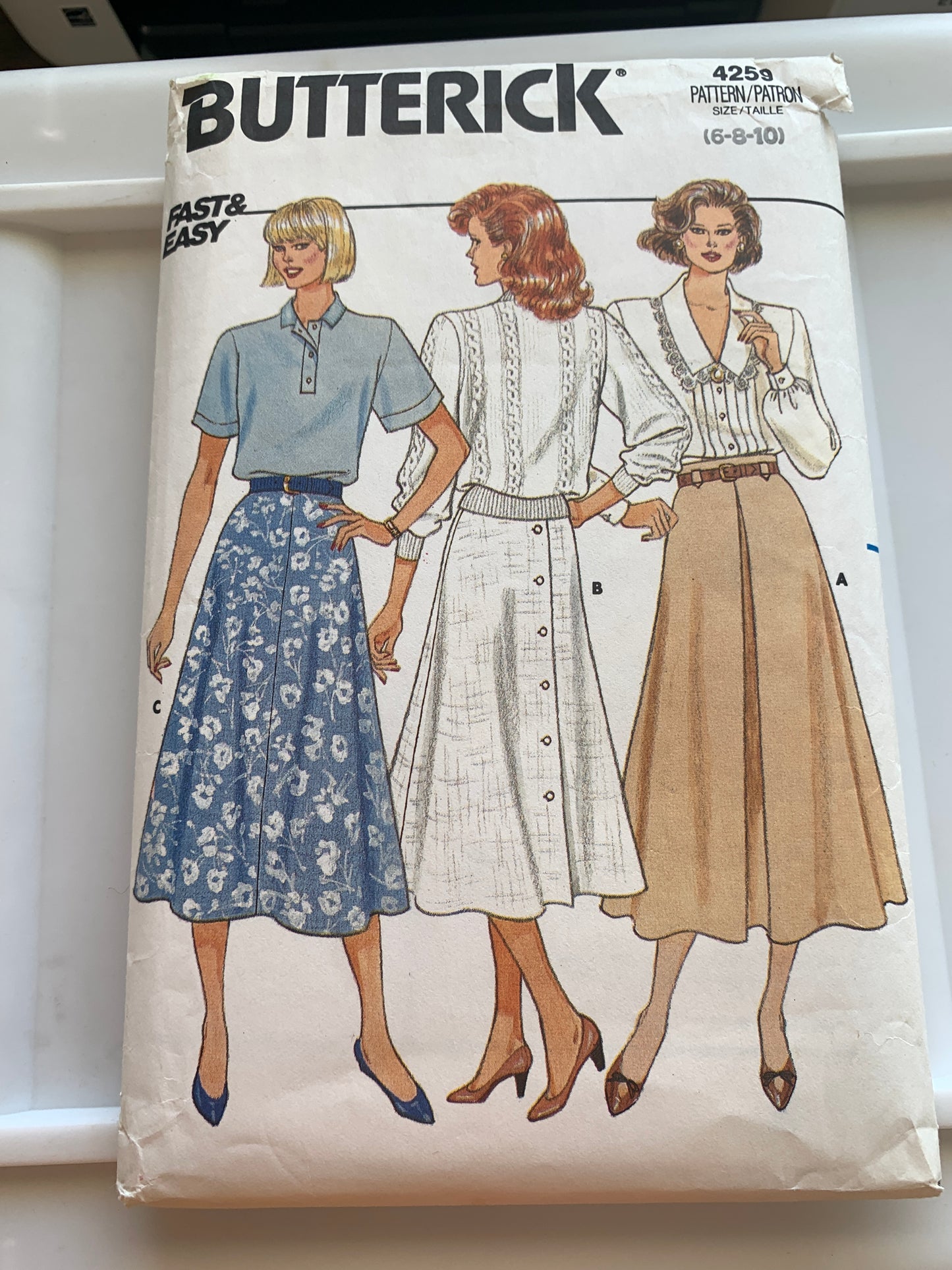 Butterick Sewing Pattern 4259 Misses' Skirt, 2 Lengths, Flared, Straight, Zipper Back, 2 Lengths, Size 6-10, Cut, Vintage 1986