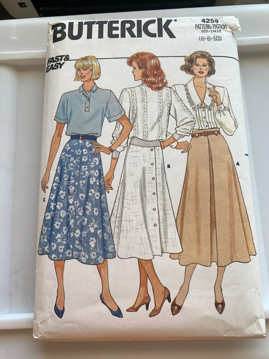 Butterick Sewing Pattern 4259 Misses' Skirt, 2 Lengths, Flared, Straight, Zipper Back, 2 Lengths, Size 6-10, Cut, Vintage 1986