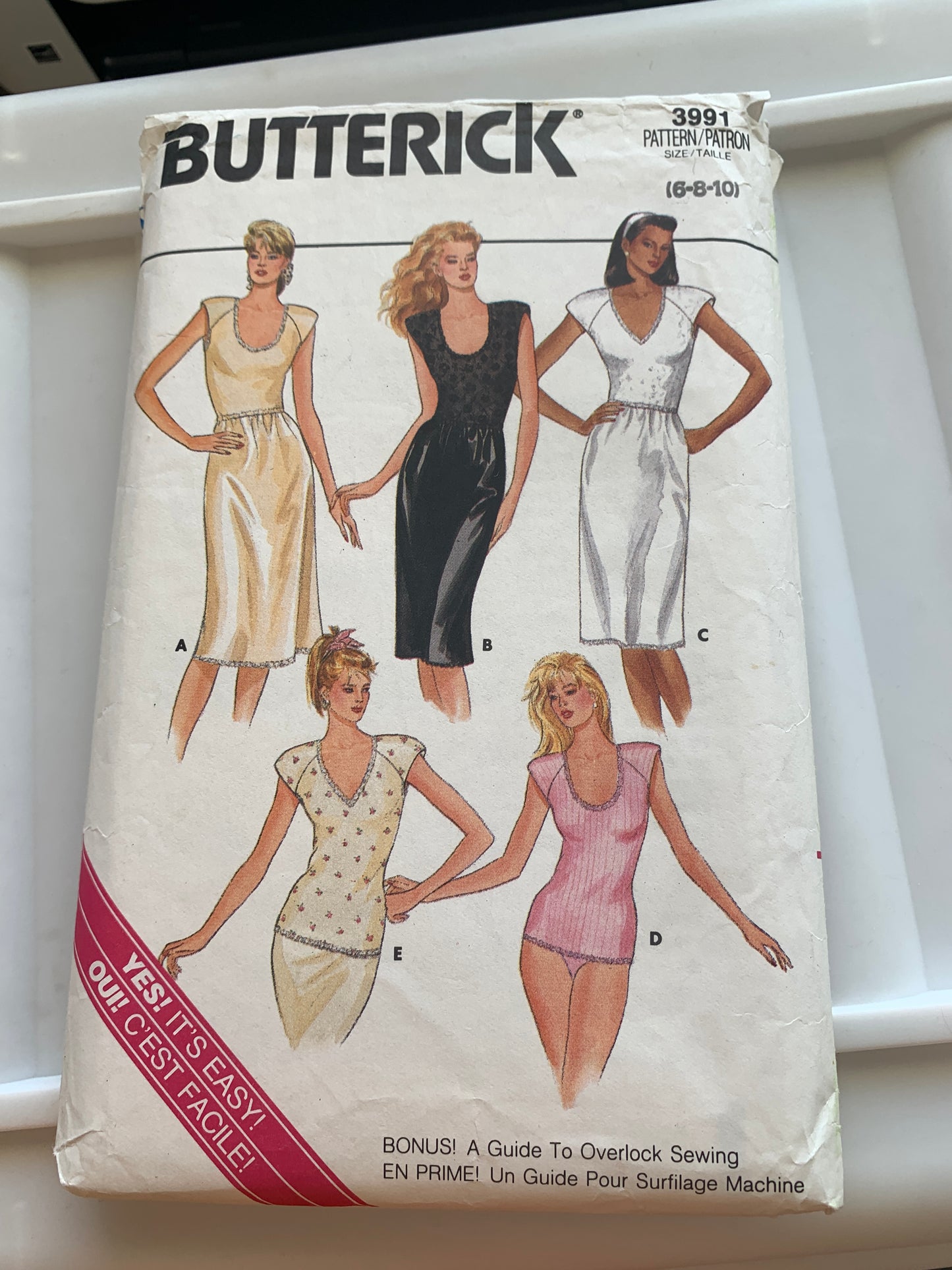 Butterick Sewing Pattern 3991 Misses' Slip, Camisole, Close Fitting, Shoulder Pads. Elastic Waist, Size 6, Cut, Vintage 1986