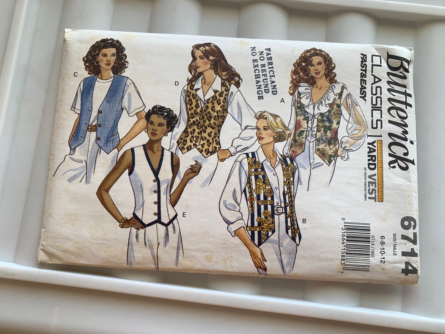 Butterick Sewing Pattern 6714 Misses' Lined Vest, Fitted, Back Belt, Side Slits, Sleeveless, Button Front, Size 6, Cut, Vintage 1993