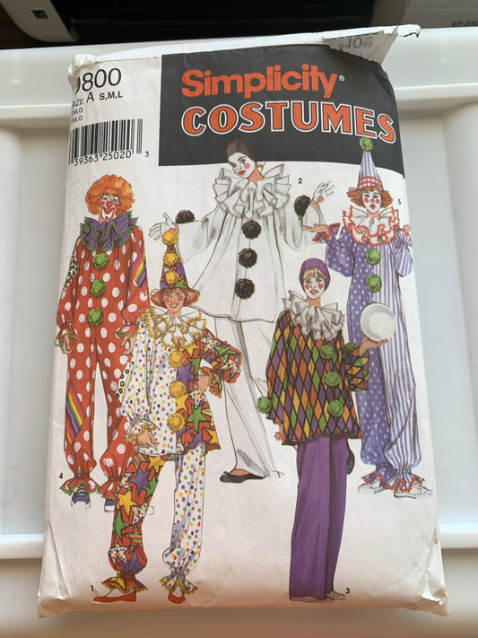 Simplicity Sewing Pattern 9800 Adults' Costumes, Halloween, Clowns, Hats, 5 Variations, Size 32-38, Cut, 2001