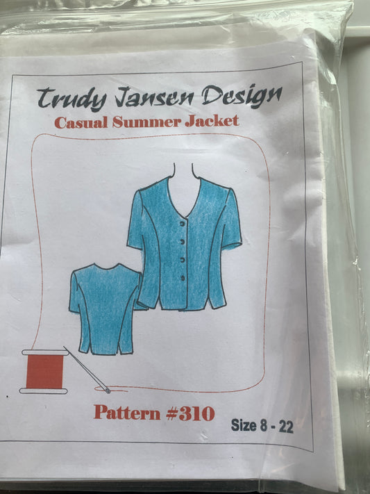 Trudy Jansen Design Pattern P310 Misses' Casual Summer Jacket, Button Front, Size 8-22, Uncut, 2000