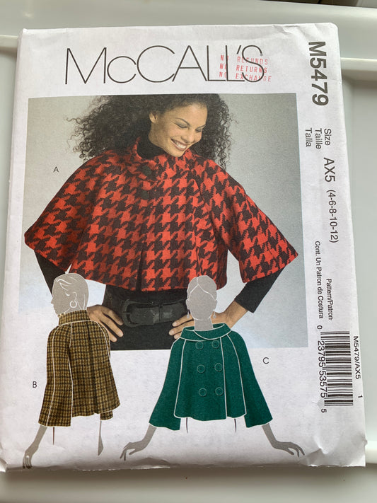 McCall's Sewing Pattern M5479 Misses' Lined, Jackets, Long Sleeves, Button Front, Size 4-12, Uncut, 2007