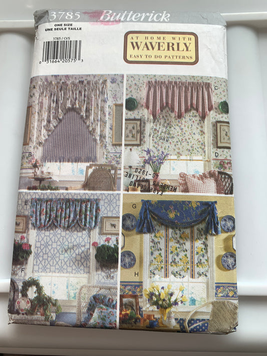 Butterick Sewing Pattern 3785 Window Shades, Valances, Coverings, Uncut, Vintage 1994