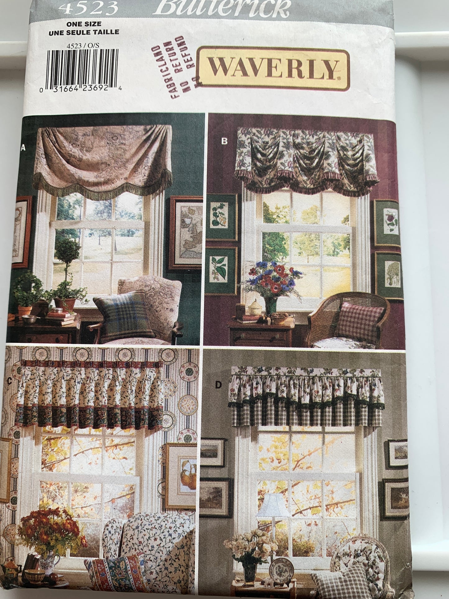 Butterick Sewing Pattern Waverly 4523 Window Shades, Coverings, 4 Variations, Curtains, Jabot, Valance, Swag, Cafe, Uncut, Vintage 1996