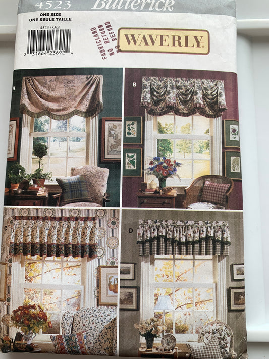 Butterick Sewing Pattern Waverly 4523 Window Shades, Coverings, 4 Variations, Curtains, Jabot, Valance, Swag, Cafe, Uncut, Vintage 1996