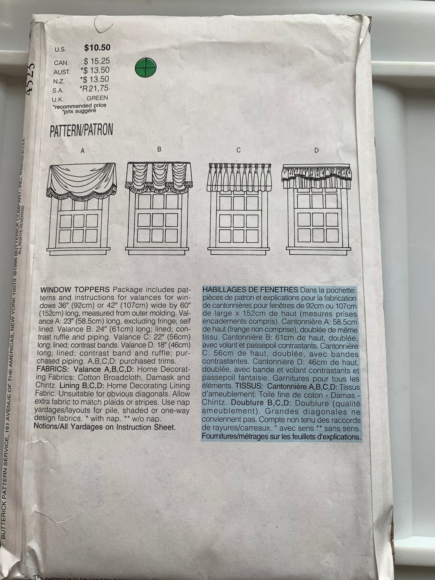 Butterick Sewing Pattern Waverly 4523 Window Shades, Coverings, 4 Variations, Curtains, Jabot, Valance, Swag, Cafe, Uncut, Vintage 1996