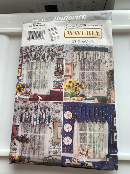 Butterick Sewing Pattern Waverly 3970 Valances, Lace Curtains, 4 Variations, Uncut, Vintage 1995