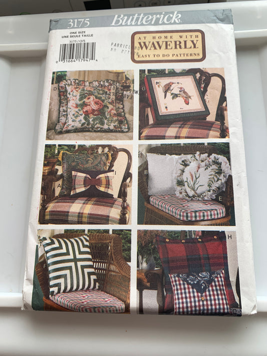 Butterick Sewing Pattern Waverly 3175 Pillow Covers, 9 Variations, Piping, Tassels, Square, Heart, Uncut, Vintage 1993