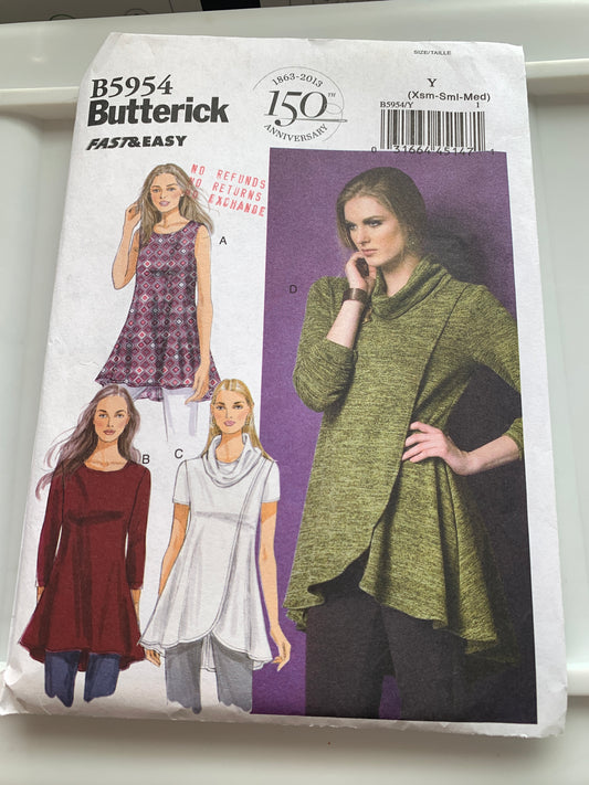 Butterick Vintage Sewing Pattern B5954 Misses' Tunic, Close-Fitting, Long/Short Sleeves, 4 Variations, Pullover, Size 4-14, Uncut, 2013