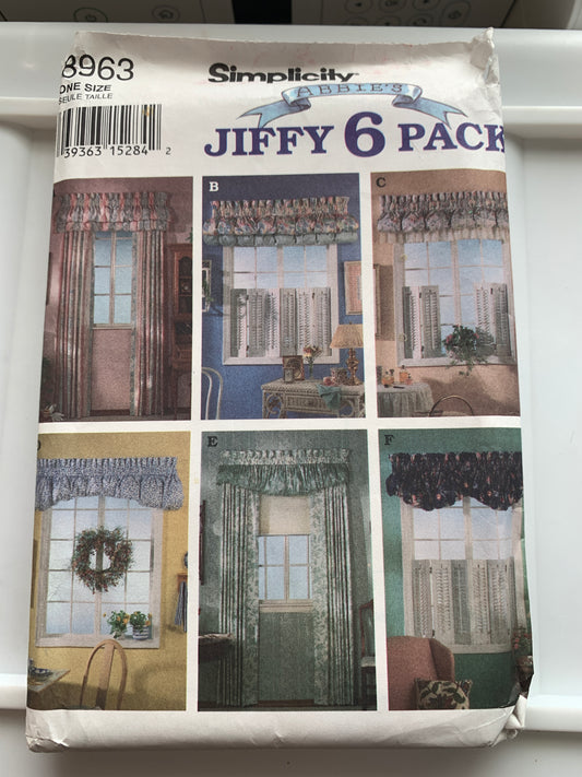 Simplicity Sewing Pattern 8963 Home Decor, Window Coverings, Curtains, Swag, Valance, Ruffles, Tiers, Pleated, Cafe, One Size, Uncut, Vintage 1993