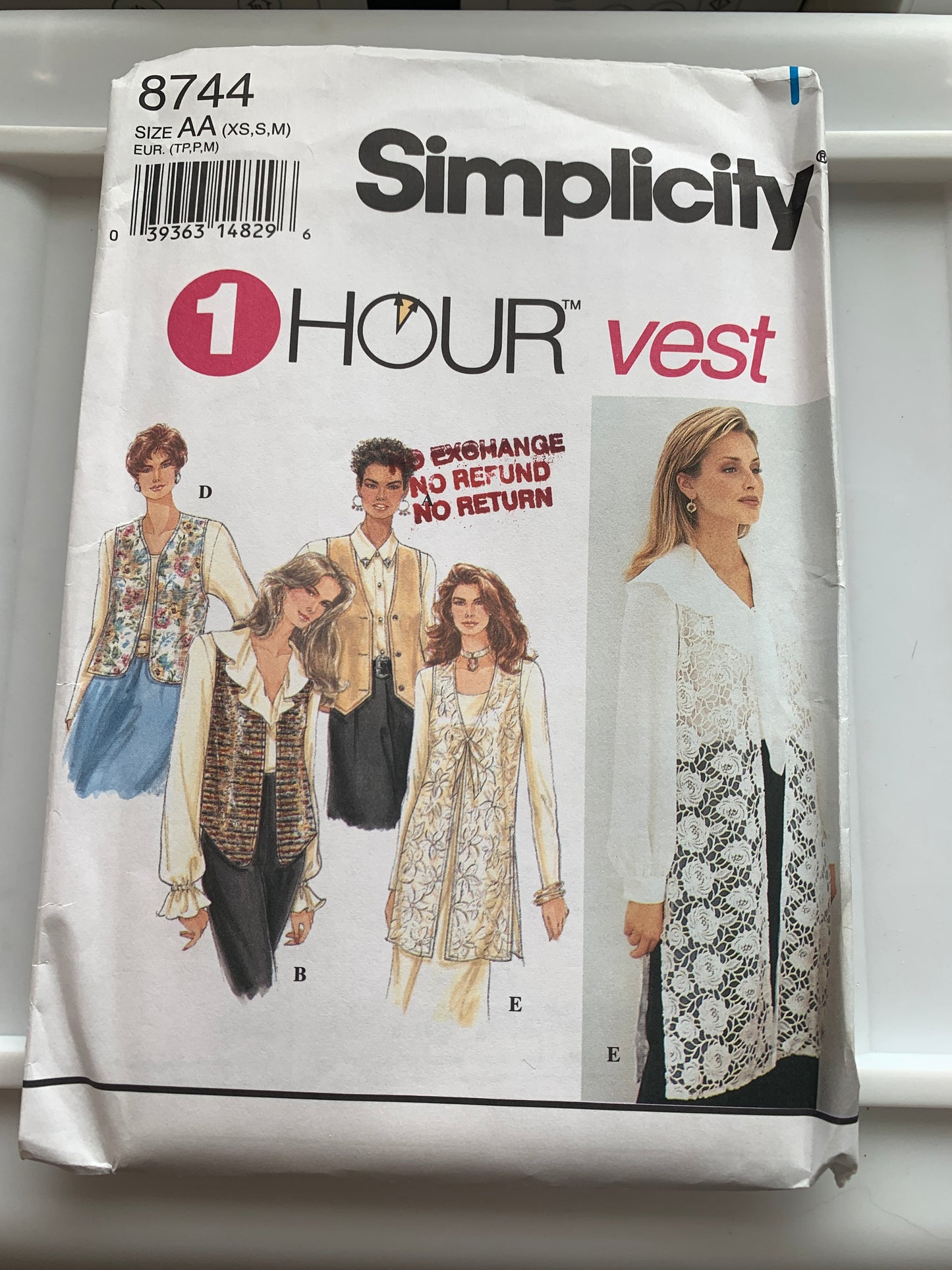 Simplicity Sewing Pattern 8744 Misses' Lined Vests, Sleeveless,Tie Back, Button Front, 4 Variations, Size 6-16, Uncut, Vintage 1993