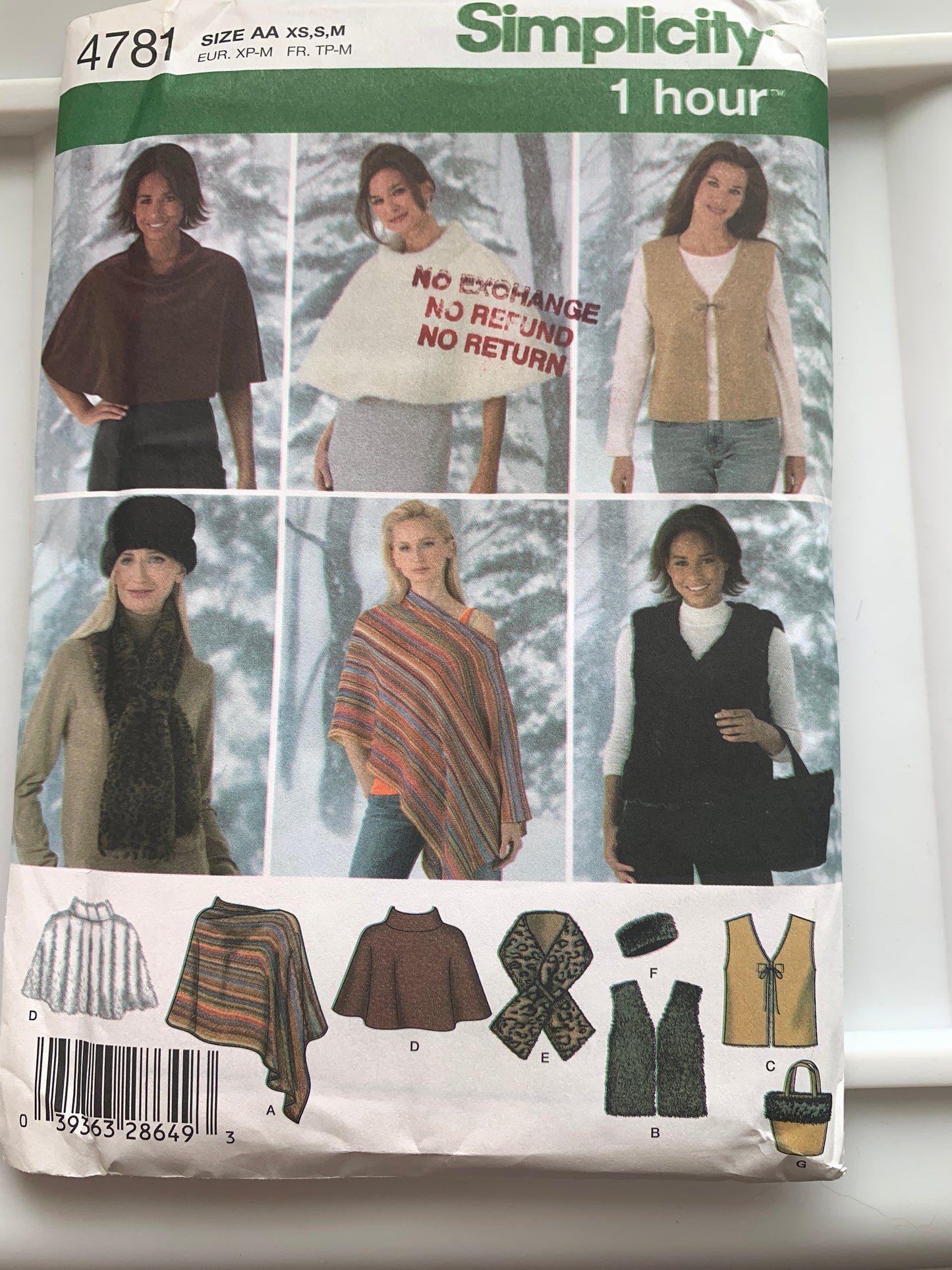 Simplicity Sewing Pattern 4781 Misses' Ponchos, Vest, Scarf, Head Band, Bag, Size 6-16, Uncut, 2004