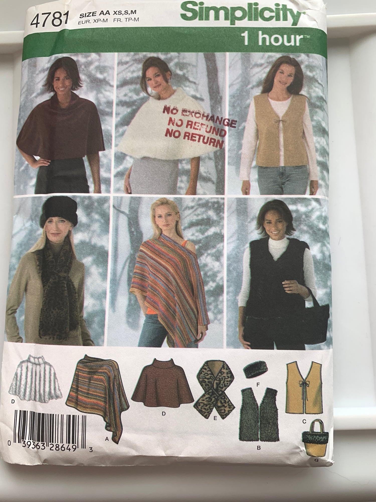 Simplicity Sewing Pattern 4781 Misses' Ponchos, Vest, Scarf, Head Band, Bag, Size 6-16, Uncut, 2004