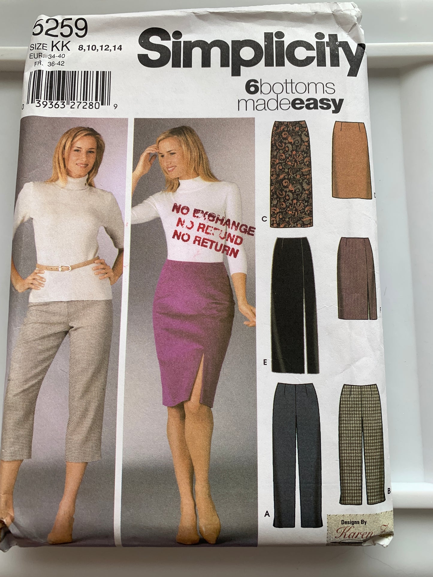 Simplicity Sewing Pattern 6327 Misses' Skirts, Slim Pants, Two Lengths, Zipper Back, Size 8-14, Uncut, 2003