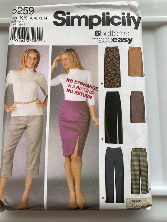 Simplicity Sewing Pattern 6327 Misses' Skirts, Slim Pants, Two Lengths, Zipper Back, Size 8-14, Uncut, 2003