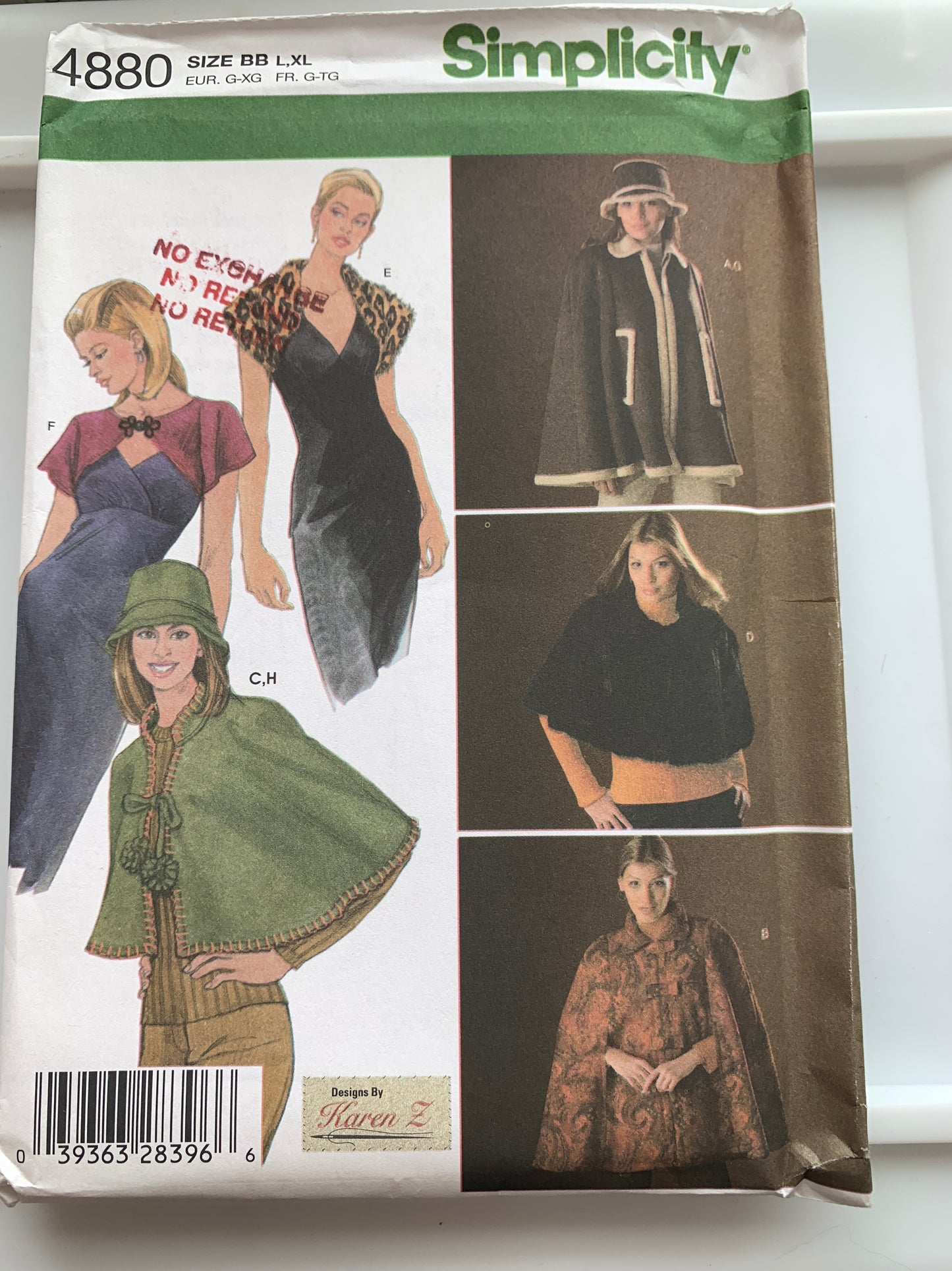 Simplicity Sewing Pattern 4880 Misses' Teens' Cape, Shrug, Capelet, Hat, Size 42-46, Uncut, 2006