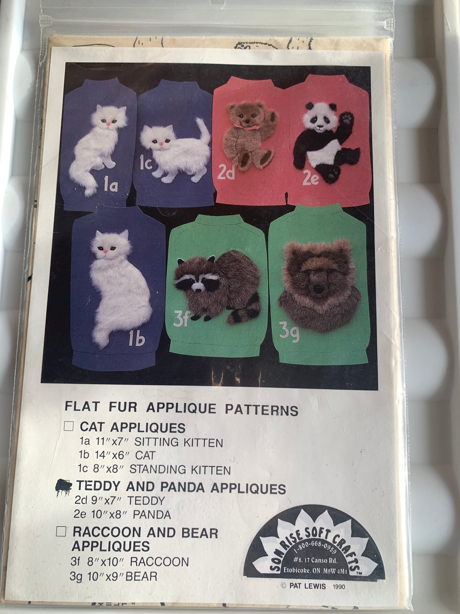 Son Rise Soft Craft Flat Fur Applique Patterns, Teddy And Panda, Two Sizes, Uncut, Vintage 1981