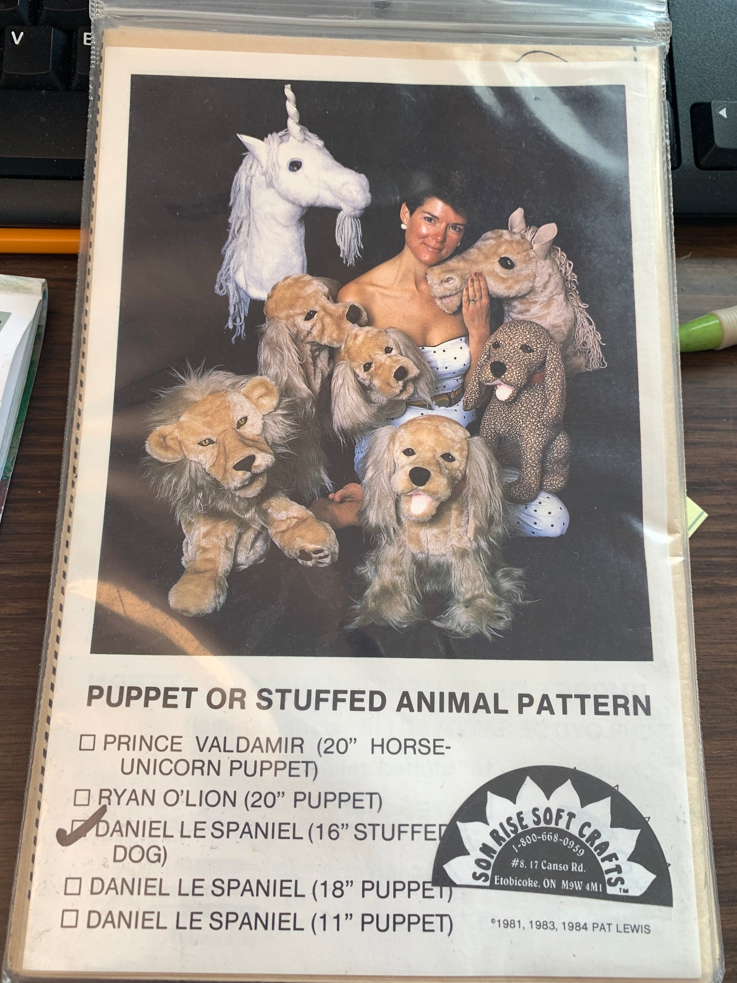 Son Rise Soft Craft Stuffed Animal Pattern Daniel Le Spaniel, Size 16 Inches, Uncut, Vintage 1981