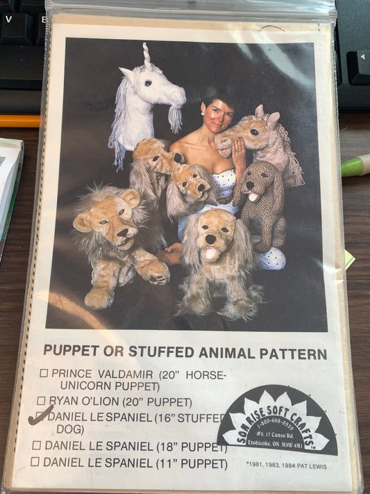 Son Rise Soft Craft Stuffed Animal Pattern Daniel Le Spaniel, Size 16 Inches, Uncut, Vintage 1981