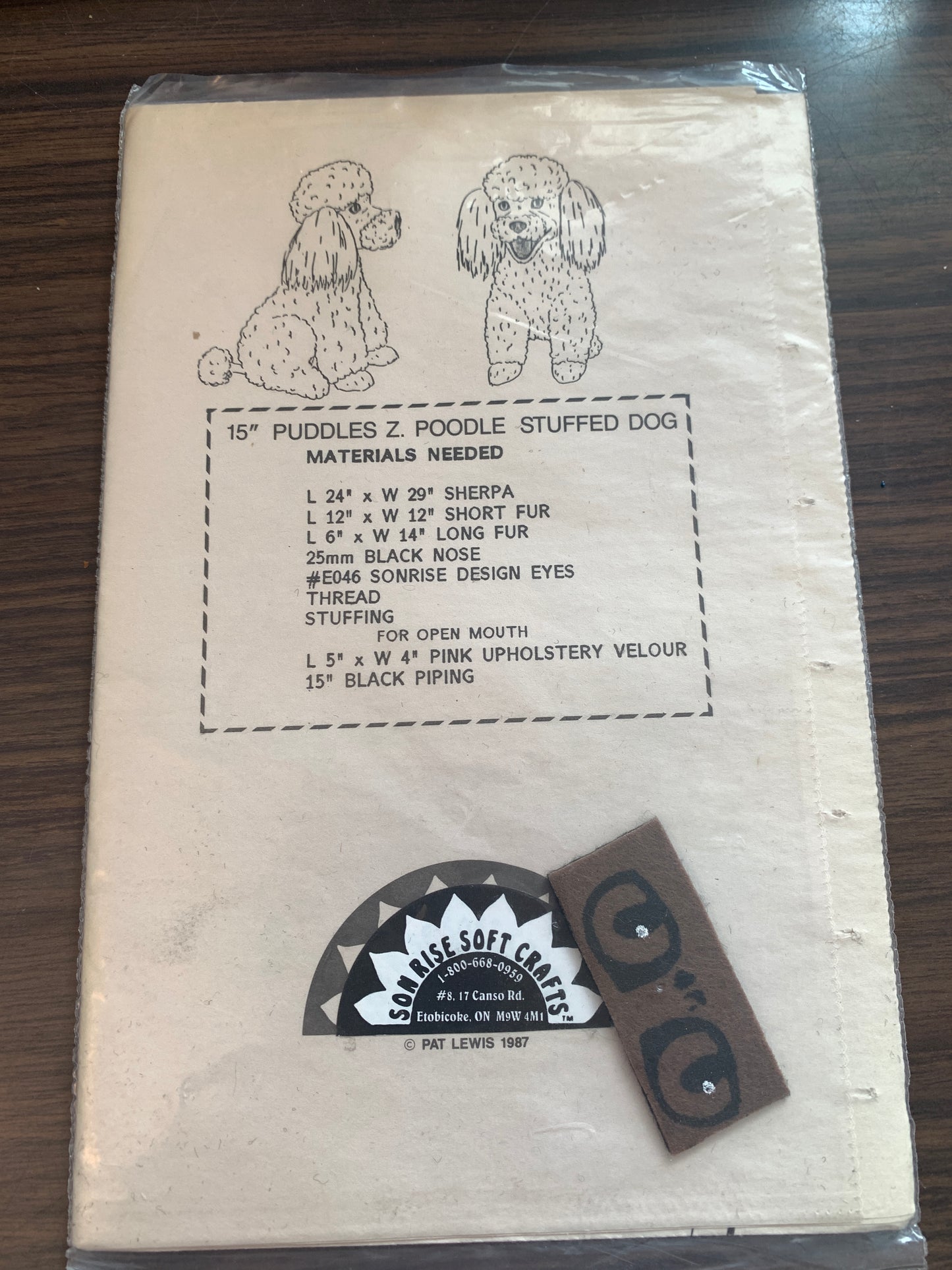 Son Rise Soft Crafts Stuffed Animals, Dog, Puddles Z Poodle, Size 15", Uncut, Vintage 1981