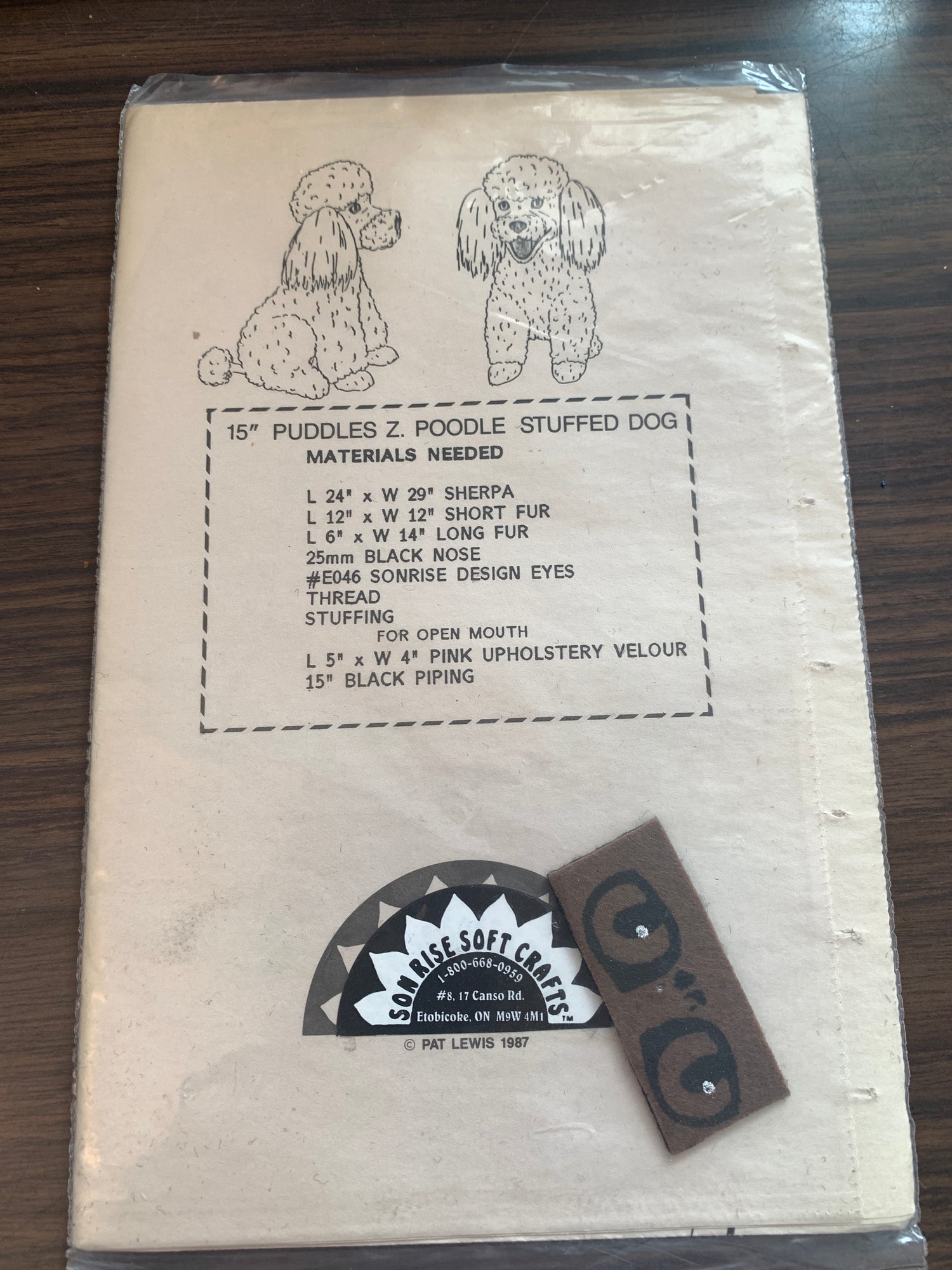 Son Rise Soft Crafts Stuffed Animals, Dog, Puddles Z Poodle, Size 15", Uncut, Vintage 1981