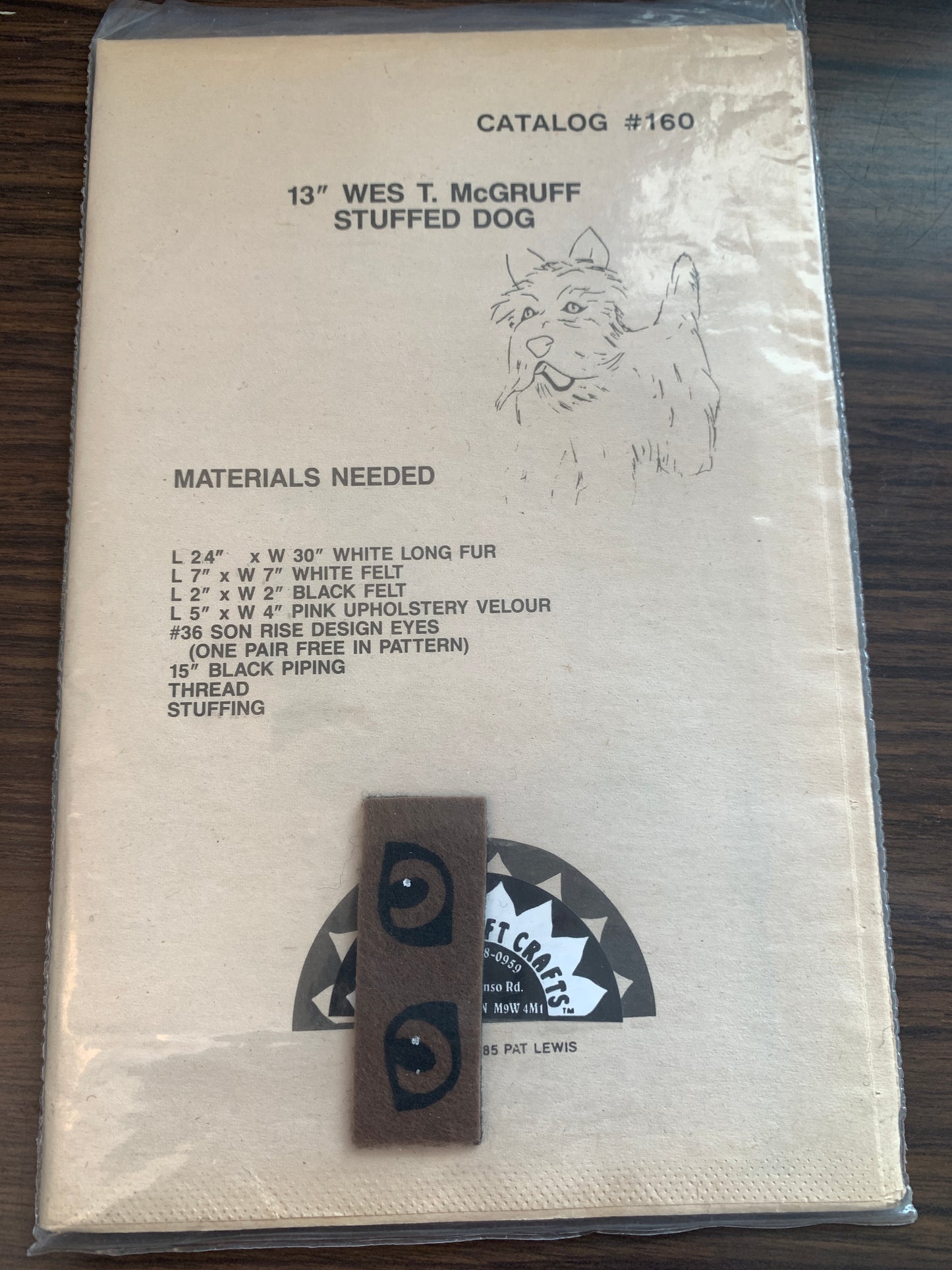 Son Rise Soft Crafts Stuffed Animals, Wes T. McGruff, Size 13", Uncut, Vintage 1981