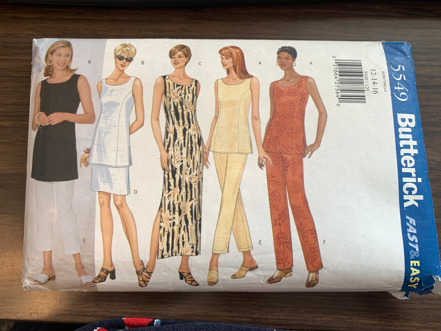 Butterick Sewing Pattern 5549 Misses'/Misses' Petite Dress,Tunic, Skirt, Pants, Fitted, Zipper Back, Sleeveless, Size 12-16, Uncut, Vintage 1998