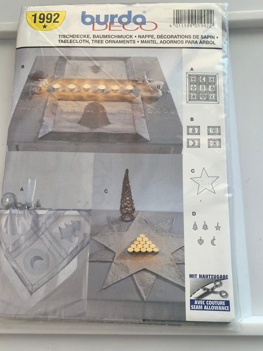 Burda Sewing Pattern 1992 Holiday, Christmas, Tablecloth, Centerpiece, Ornaments, Uncut, Vintage 1997