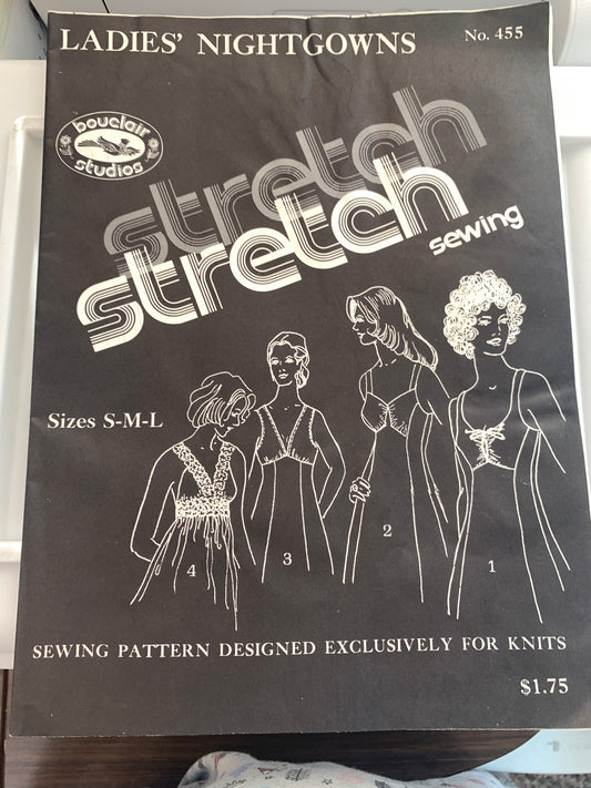 Bouclair Studios Stretch Sewing 455 Ladies Nightgowns, 4 Variations, Sleeveless, Size 8-32, Uncut, Vintage 1972