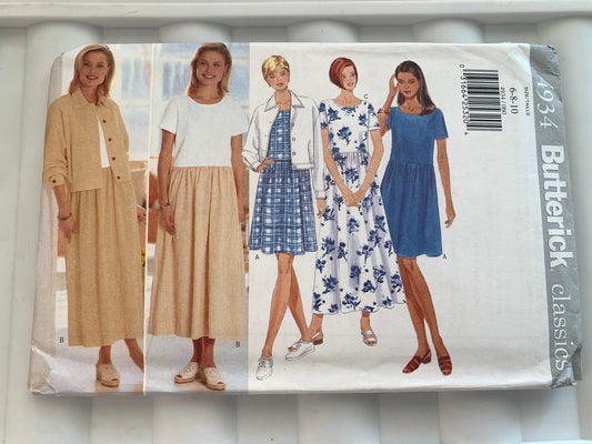 Butterick Sewing Pattern 4934 Misses' Petite Jacket, Dress, Loose-Fitting, Zipper Back, Size 6-10, Uncut, Vintage 1997