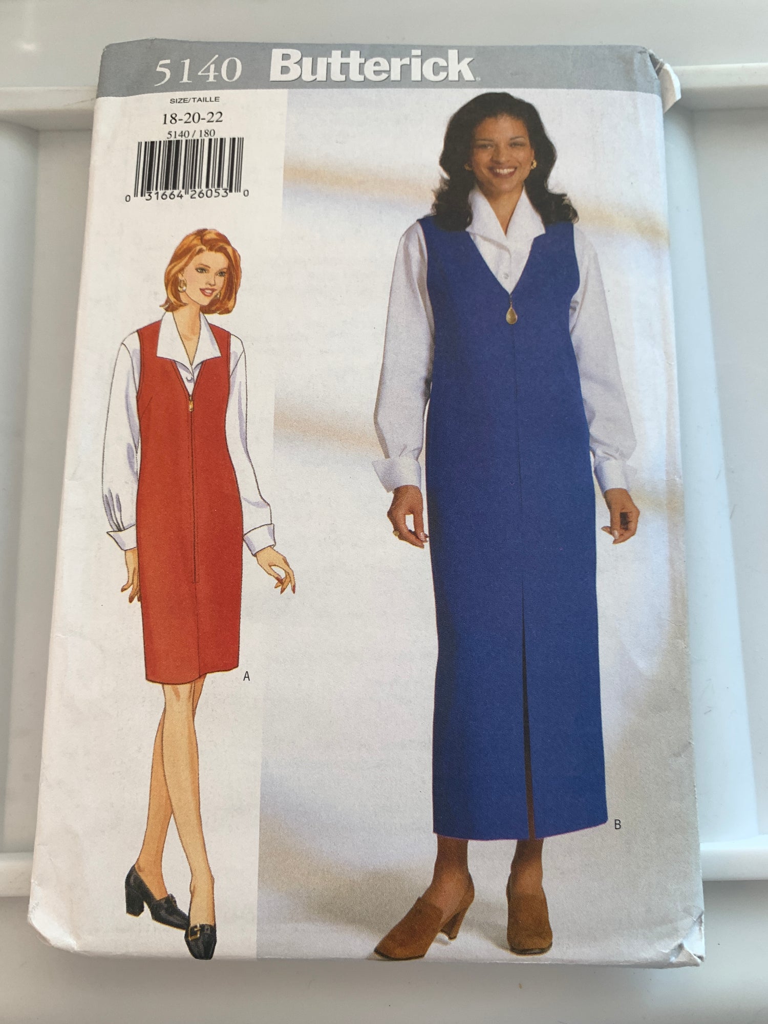 Butterick Sewing Pattern 5140 Misses' Jumper, Blouse, Loose-Fitting, Two Lengths, Zipper, Size 18-22, Uncut, Vintage 1997