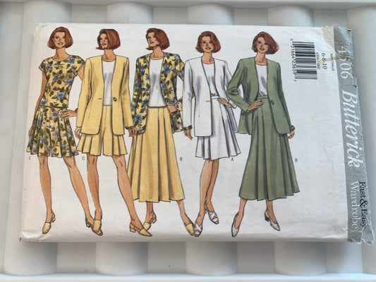 Butterick Sewing Pattern 4506 Misses'/Misses' Petite Jacket, Top, Skirt, Shorts, Button Front, Zipper, Shoulder Pads, Size 6-10, Uncut, Vintage 1996
